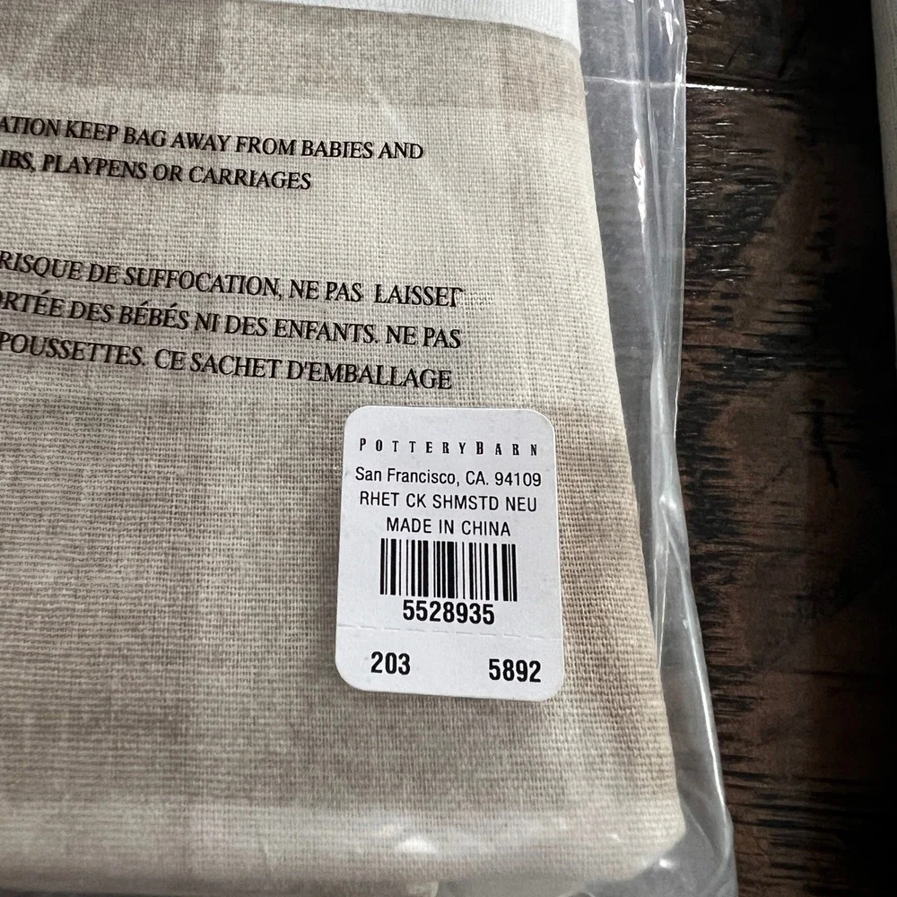 2-Pottery Barn Rhett Gingham Standard Shams Neutral Beige Foundations 26x20 NEW